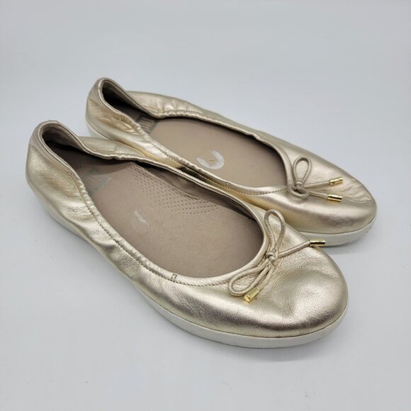 Fit Flops Sz 9 Ballet Slip Ons Comfort Shoes Gold - Picture 1 of 9